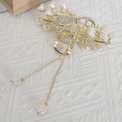 ヘアクリップ ゴージャスヘアアクセサリー 髪留め 韓国 パール ビジュー ヘアアレンジ キラキラ パーティー ジュエリー エレガント バンスクリップ 華やか髪飾り 80JUNSHAN-005