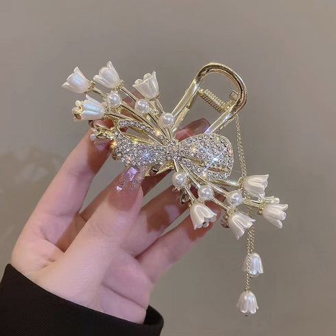 ヘアクリップ ゴージャスヘアアクセサリー 髪留め 韓国 パール ビジュー ヘアアレンジ キラキラ パーティー ジュエリー エレガント バンスクリップ 華やか髪飾り 80JUNSHAN-005