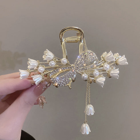 ヘアクリップ ゴージャスヘアアクセサリー 髪留め 韓国 パール ビジュー ヘアアレンジ キラキラ パーティー ジュエリー エレガント バンスクリップ 華やか髪飾り 80JUNSHAN-005