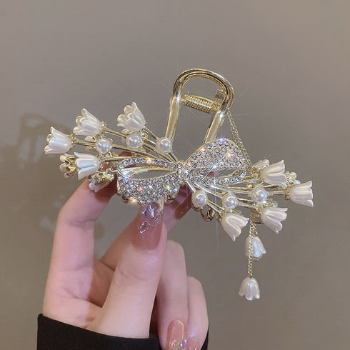 ヘアクリップ ゴージャスヘアアクセサリー 髪留め 韓国 パール ビジュー ヘアアレンジ キラキラ パーティー ジュエリー エレガント バンスクリップ 華やか髪飾り 80JUNSHAN-005