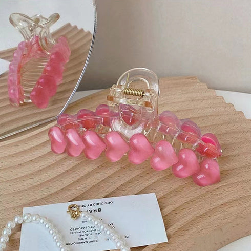 ハートヘアクリップ ピンクバンスクリップ 大きめ ヘアクリップ 韓国 簡単挟む 髪留め 20代 30代 髪飾り まとめ髪 ヘアアクセサリー デイリーヘアアレンジ 80JUNSHAN-006