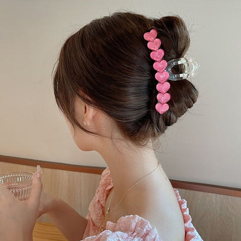 ハートヘアクリップ ピンクバンスクリップ 大きめ ヘアクリップ 韓国 簡単挟む 髪留め 20代 30代 髪飾り まとめ髪 ヘアアクセサリー デイリーヘアアレンジ 80JUNSHAN-006