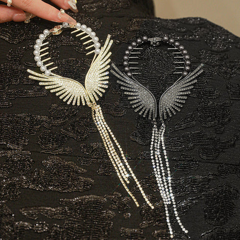 天使の翼ヘアアクセサリー お団子クリップ 可愛い シニヨンヘア お呼ばれ おしゃれ ヘアクリップ キラキラ人気 ビジュー 髪留め 結婚式ジュエリーヘアアレンジ韓国 80JUNSHAN-007