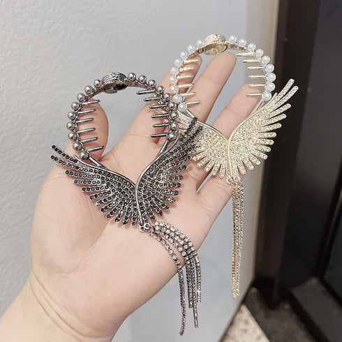 天使の翼ヘアアクセサリー お団子クリップ 可愛い シニヨンヘア お呼ばれ おしゃれ ヘアクリップ キラキラ人気 ビジュー 髪留め 結婚式ジュエリーヘアアレンジ韓国 80JUNSHAN-007