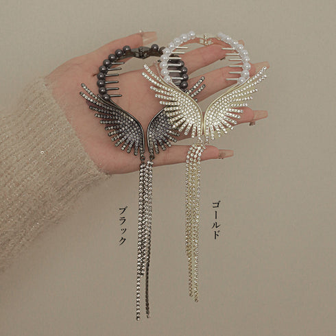 天使の翼ヘアアクセサリー お団子クリップ 可愛い シニヨンヘア お呼ばれ おしゃれ ヘアクリップ キラキラ人気 ビジュー 髪留め 結婚式ジュエリーヘアアレンジ韓国 80JUNSHAN-007