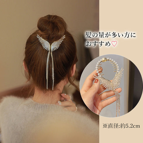 天使の翼ヘアアクセサリー お団子クリップ 可愛い シニヨンヘア お呼ばれ おしゃれ ヘアクリップ キラキラ人気 ビジュー 髪留め 結婚式ジュエリーヘアアレンジ韓国 80JUNSHAN-007