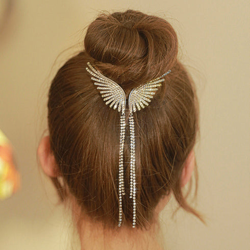 天使の翼ヘアアクセサリー お団子クリップ 可愛い シニヨンヘア お呼ばれ おしゃれ ヘアクリップ キラキラ人気 ビジュー 髪留め 結婚式ジュエリーヘアアレンジ韓国 80JUNSHAN-007