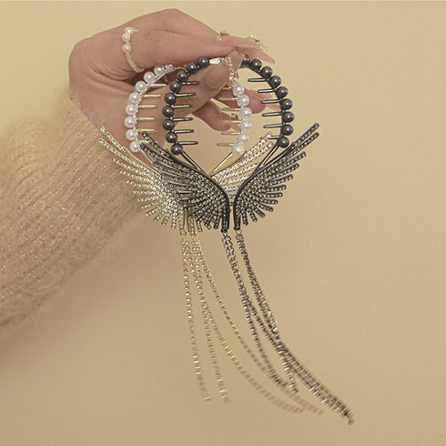 天使の翼ヘアアクセサリー お団子クリップ 可愛い シニヨンヘア お呼ばれ おしゃれ ヘアクリップ キラキラ人気 ビジュー 髪留め 結婚式ジュエリーヘアアレンジ韓国 80JUNSHAN-007