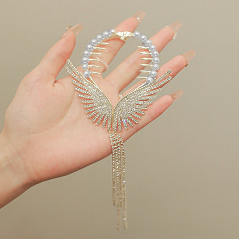 天使の翼ヘアアクセサリー お団子クリップ 可愛い シニヨンヘア お呼ばれ おしゃれ ヘアクリップ キラキラ人気 ビジュー 髪留め 結婚式ジュエリーヘアアレンジ韓国 80JUNSHAN-007