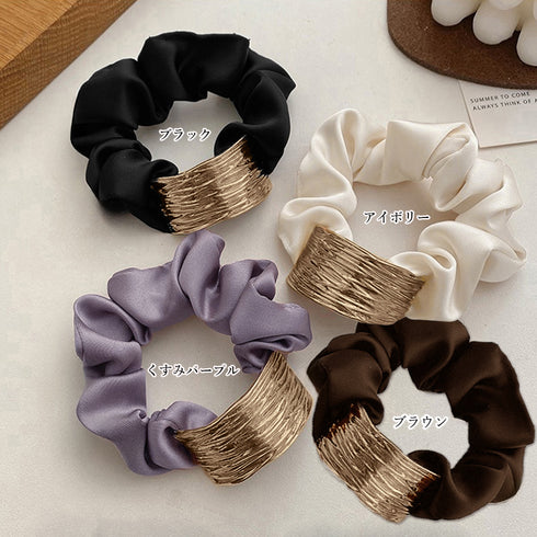 プレート付きシュシュ 大人っぽいヘアゴム まとめ髪 ヘアアクセサリー ポニーテールゴム オフィスカジュアル 韓国ファッション きれいめ お団子 ヘア グッズ 簡単 80JUNSHAN-009