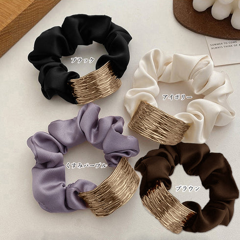 プレート付きシュシュ 大人っぽいヘアゴム まとめ髪 ヘアアクセサリー ポニーテールゴム オフィスカジュアル 韓国ファッション きれいめ お団子 ヘア グッズ 簡単 80JUNSHAN-009