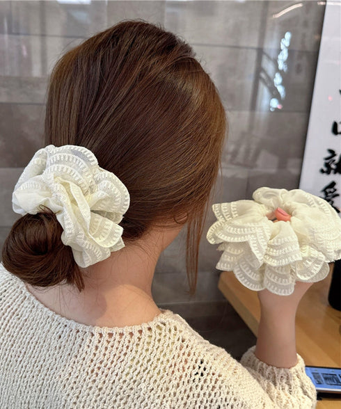 ボリュームレースシュシュ 韓国風ヘアゴム レディース 大人かわいい ヘアアクセ フェミニン ヘアグッズ 甘めスタイル 髪飾り おしゃれ まとめ髪 オルチャン髪ゴム 80JUNSHAN-011