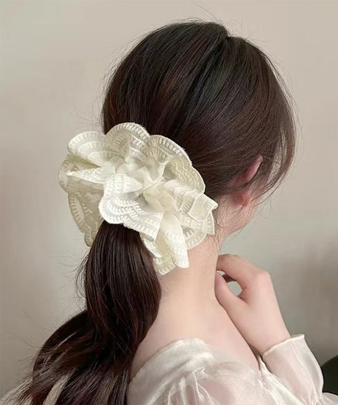 ボリュームレースシュシュ 韓国風ヘアゴム レディース 大人かわいい ヘアアクセ フェミニン ヘアグッズ 甘めスタイル 髪飾り おしゃれ まとめ髪 オルチャン髪ゴム 80JUNSHAN-011