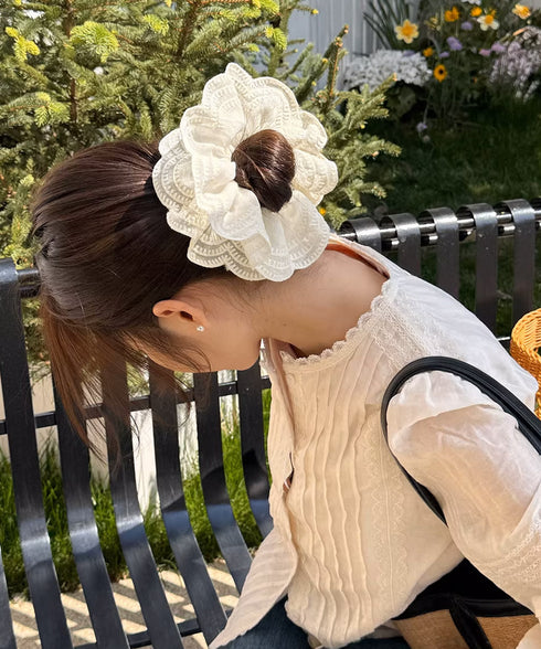 ボリュームレースシュシュ 韓国風ヘアゴム レディース 大人かわいい ヘアアクセ フェミニン ヘアグッズ 甘めスタイル 髪飾り おしゃれ まとめ髪 オルチャン髪ゴム 80JUNSHAN-011