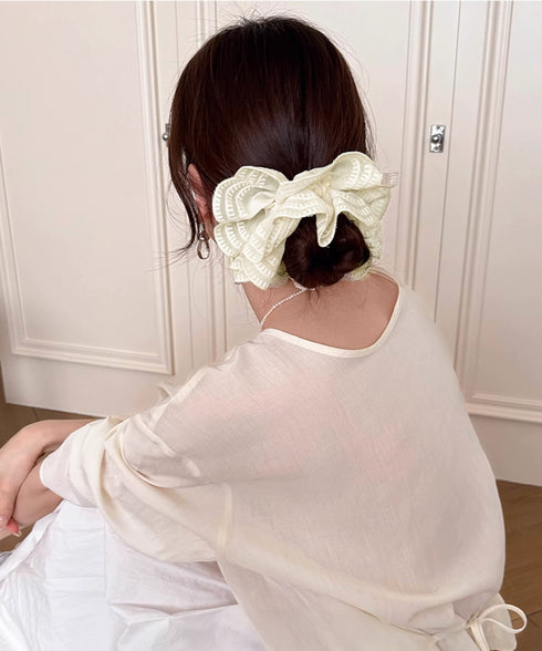 ボリュームレースシュシュ 韓国風ヘアゴム レディース 大人かわいい ヘアアクセ フェミニン ヘアグッズ 甘めスタイル 髪飾り おしゃれ まとめ髪 オルチャン髪ゴム 80JUNSHAN-011