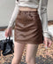 PUレザーミニスカートハイウエスト韓国風 セクシーショート丈スカート フロントポケット 秋冬膝上丈タイトスカート 美脚脚長スリムスカート お洒落合皮スカート細見え 80KALIN-001
