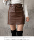 PUレザーミニスカートハイウエスト韓国風 セクシーショート丈スカート フロントポケット 秋冬膝上丈タイトスカート 美脚脚長スリムスカート お洒落合皮スカート細見え 80KALIN-001