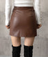 PUレザーミニスカートハイウエスト韓国風 セクシーショート丈スカート フロントポケット 秋冬膝上丈タイトスカート 美脚脚長スリムスカート お洒落合皮スカート細見え 80KALIN-001