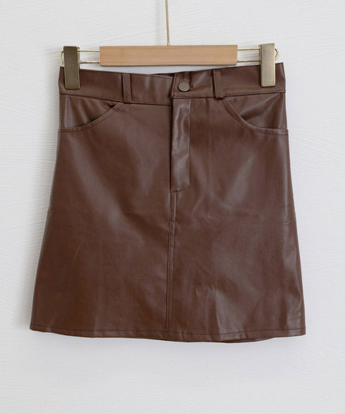 PUレザーミニスカートハイウエスト韓国風 セクシーショート丈スカート フロントポケット 秋冬膝上丈タイトスカート 美脚脚長スリムスカート お洒落合皮スカート細見え 80KALIN-001