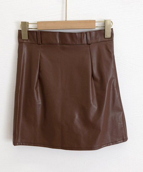 PUレザーミニスカートハイウエスト韓国風 セクシーショート丈スカート フロントポケット 秋冬膝上丈タイトスカート 美脚脚長スリムスカート お洒落合皮スカート細見え 80KALIN-001