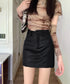 PUレザーミニスカートハイウエスト韓国風 セクシーショート丈スカート フロントポケット 秋冬膝上丈タイトスカート 美脚脚長スリムスカート お洒落合皮スカート細見え 80KALIN-001