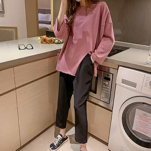 九分袖 ロンt カットソー 九分袖 ロンt カットソー ロングtシャツ カジュアル トップス 無地 ゆったり 韓国風 80KELAIL-002