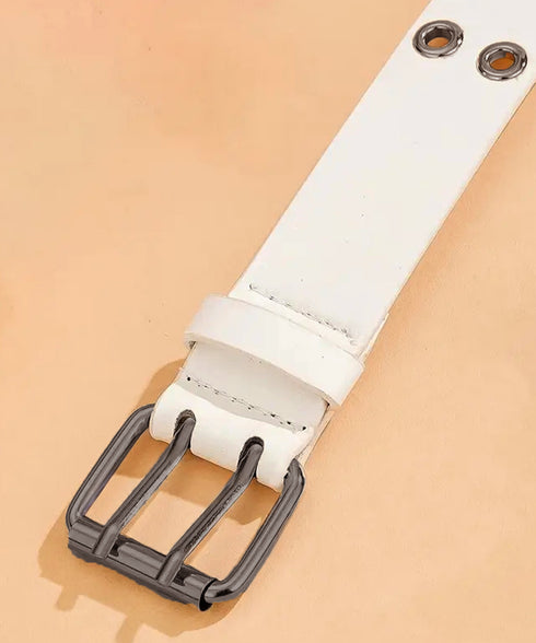 ダブルピンベルト PUレザーハトメベルト 幅広いダブルアイレットベルト ユニセックス太ベルト Y2Kファッション トレンド小物 ウエストマーク ワイドベルト韓国風 80KUPEI-001