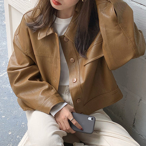ライダースジャケット PUレザーブルゾン レディース オーバーサイズ フェイクレザージャケット ショート丈 長袖アウター 体型カバー かっこいいブルゾン 韓国秋冬 80LAIY-001