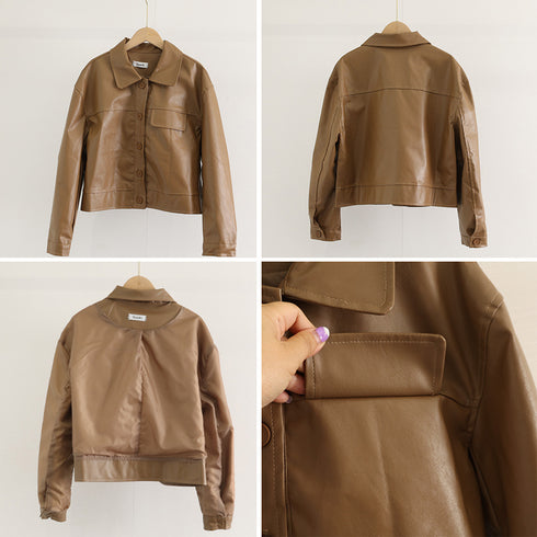 ライダースジャケット PUレザーブルゾン レディース オーバーサイズ フェイクレザージャケット ショート丈 長袖アウター 体型カバー かっこいいブルゾン 韓国秋冬 80LAIY-001