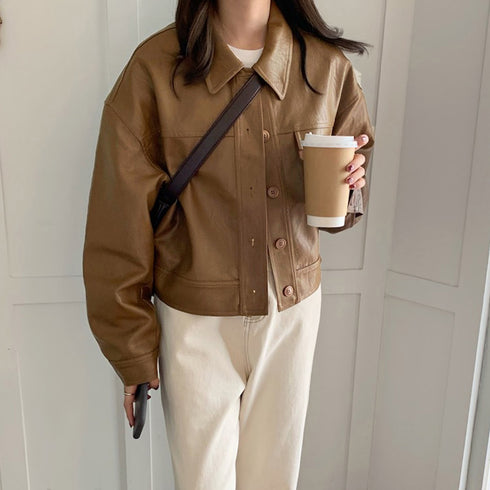 ライダースジャケット PUレザーブルゾン レディース オーバーサイズ フェイクレザージャケット ショート丈 長袖アウター 体型カバー かっこいいブルゾン 韓国秋冬 80LAIY-001