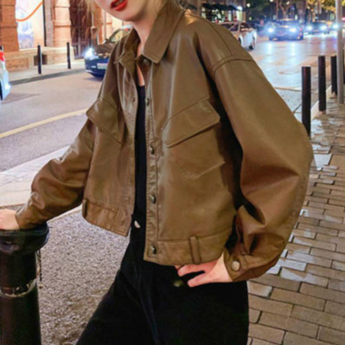 ライダースジャケット レディース革ジャン おしゃれ レザージャケット 韓国秋冬 カッコいい ストリートカジュアル ショート フェイクレザーアウター レトロ 着やせ 80LAIY-002