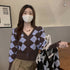 アーガイル柄 ニットカーディガン レトロ レディース Vネック 前開き 羽織り ニットトップス ショート丈 チェック柄 ニットアウター 長袖配色ニット 韓国春秋冬 80LANDN-001