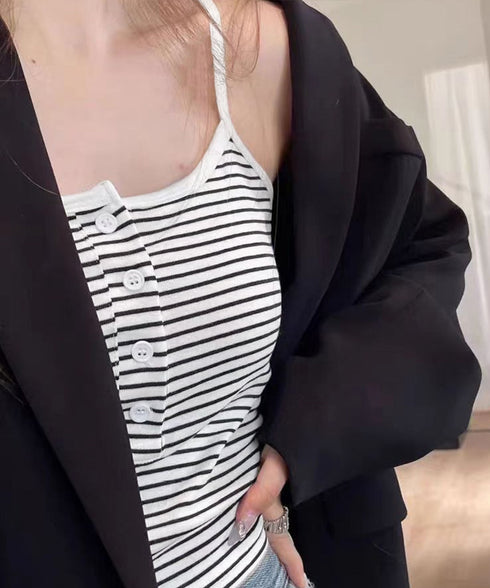 カップ付きキャミソール ブラトップ重ね着 レディースブラキャミ ショート丈 ノンワイヤー Uネックキャミソール ボーダー柄インナー パッド付き インナーウェア夏服 80LEYOU-001