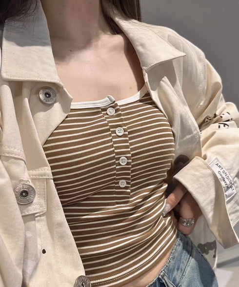 カップ付きキャミソール ブラトップ重ね着 レディースブラキャミ ショート丈 ノンワイヤー Uネックキャミソール ボーダー柄インナー パッド付き インナーウェア夏服 80LEYOU-001