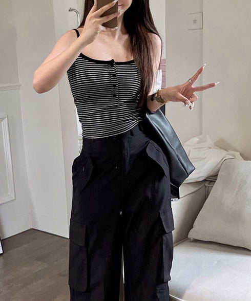 カップ付きキャミソール ブラトップ重ね着 レディースブラキャミ ショート丈 ノンワイヤー Uネックキャミソール ボーダー柄インナー パッド付き インナーウェア夏服 80LEYOU-001