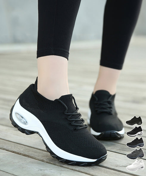 厚底ニットスニーカー レースアップ運動靴 レディース厚底スニーカー通気性 疲れにくい靴 軽量スポーツシューズ美脚脚長 ジョギングシューズローカット楽ちんスリッポン 80LINT-002