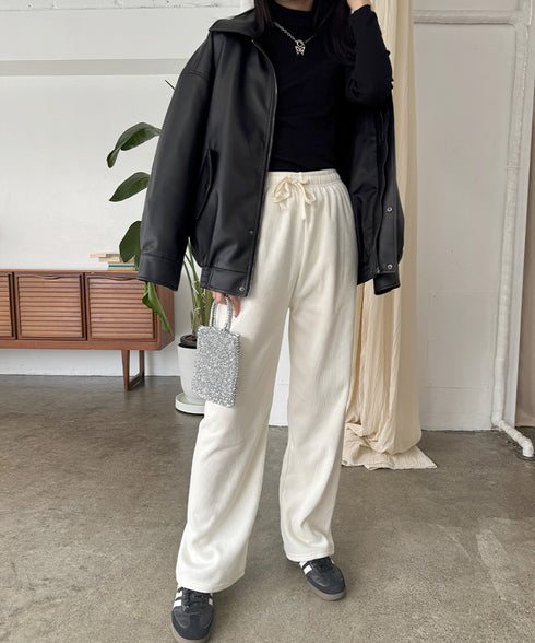裏起毛 コーデュロイパンツ レディース冬 ロングパンツ ハイウエスト カジュアルワイドパンツ ウエストゴム 暖かいボトムス 韓国風 無地イージーパンツ 着やせ美脚 80MAIZHAN-001