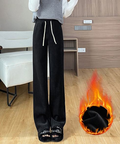 裏起毛 コーデュロイパンツ レディース冬 ロングパンツ ハイウエスト カジュアルワイドパンツ ウエストゴム 暖かいボトムス 韓国風 無地イージーパンツ 着やせ美脚 80MAIZHAN-001
