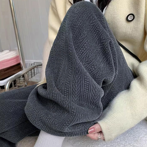 ワイドパンツ レディース韓国ニットパンツ コーデュロイ風パンツ ハイウエスト 脚長美脚パンツ ゆったりイージーパンツ カジュアル リラックスストレートパンツ 無地 80MANDI-001