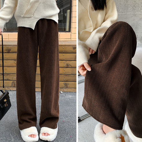 ワイドパンツ レディース韓国ニットパンツ コーデュロイ風パンツ ハイウエスト 脚長美脚パンツ ゆったりイージーパンツ カジュアル リラックスストレートパンツ 無地 80MANDI-001