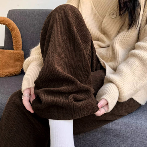 ワイドパンツ レディース韓国ニットパンツ コーデュロイ風パンツ ハイウエスト 脚長美脚パンツ ゆったりイージーパンツ カジュアル リラックスストレートパンツ 無地 80MANDI-001
