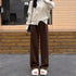 ワイドパンツ レディース韓国ニットパンツ コーデュロイ風パンツ ハイウエスト 脚長美脚パンツ ゆったりイージーパンツ カジュアル リラックスストレートパンツ 無地 80MANDI-001