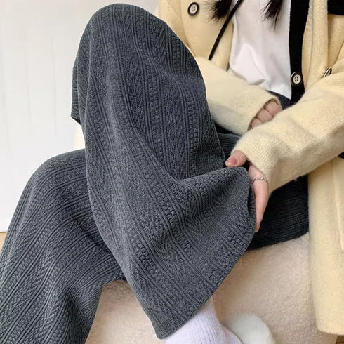 ワイドパンツ レディース韓国ニットパンツ コーデュロイ風パンツ ハイウエスト 脚長美脚パンツ ゆったりイージーパンツ カジュアル リラックスストレートパンツ 無地 80MANDI-001