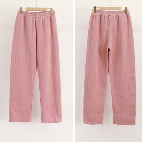 ワイドパンツ レディース韓国ニットパンツ コーデュロイ風パンツ ハイウエスト 脚長美脚パンツ ゆったりイージーパンツ カジュアル リラックスストレートパンツ 無地 80MANDI-001