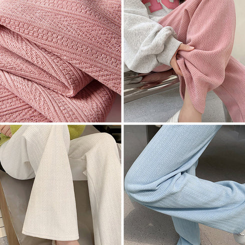 ワイドパンツ レディース韓国ニットパンツ コーデュロイ風パンツ ハイウエスト 脚長美脚パンツ ゆったりイージーパンツ カジュアル リラックスストレートパンツ 無地 80MANDI-001