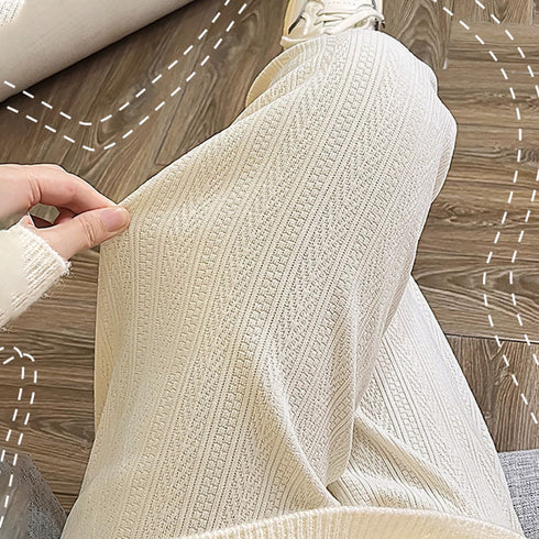 ワイドパンツ レディース韓国ニットパンツ コーデュロイ風パンツ ハイウエスト 脚長美脚パンツ ゆったりイージーパンツ カジュアル リラックスストレートパンツ 無地 80MANDI-001