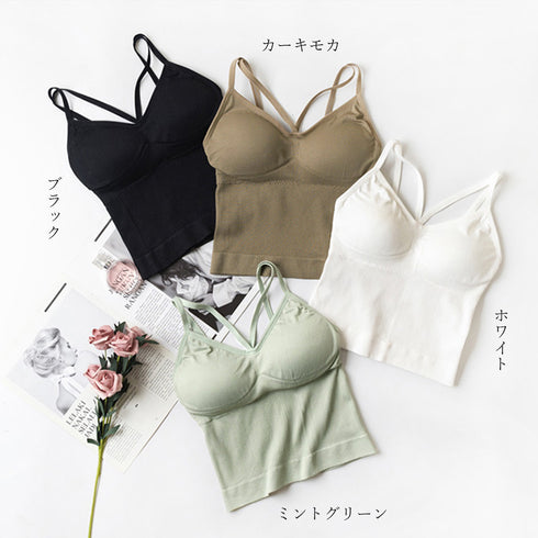 キャミソール カップ付きブラキャミ 韓国 インナートップス レディース ベアトップブラ クロスストラップ チラ見え 美胸ブラトップ セクシー胸元 下着 大人コーデ 80MEILING-001