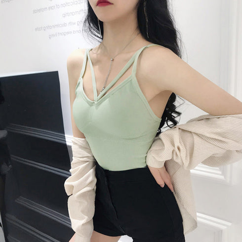 キャミソール カップ付きブラキャミ 韓国 インナートップス レディース ベアトップブラ クロスストラップ チラ見え 美胸ブラトップ セクシー胸元 下着 大人コーデ 80MEILING-001