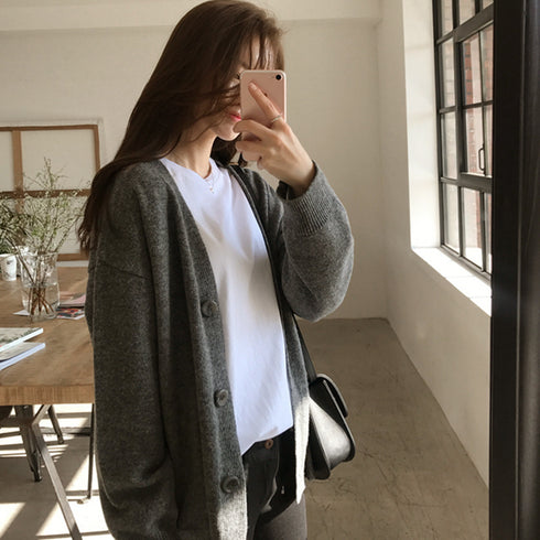 ニットカーディガン レディース アウター 秋冬新作 韓国風ニットトップス Vネック 着やせ羽織り 大人女性秋コーデ ゆったりニットアウター無地 オフィスカジュアル 80MEIREN-002