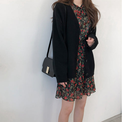 ニットカーディガン レディース アウター 秋冬新作 韓国風ニットトップス Vネック 着やせ羽織り 大人女性秋コーデ ゆったりニットアウター無地 オフィスカジュアル 80MEIREN-002